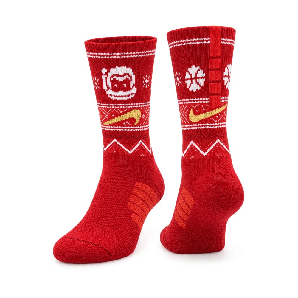 Nike Elite Christmas Basketball Crew Socks Men's L 8-12 Red White Gold NWT